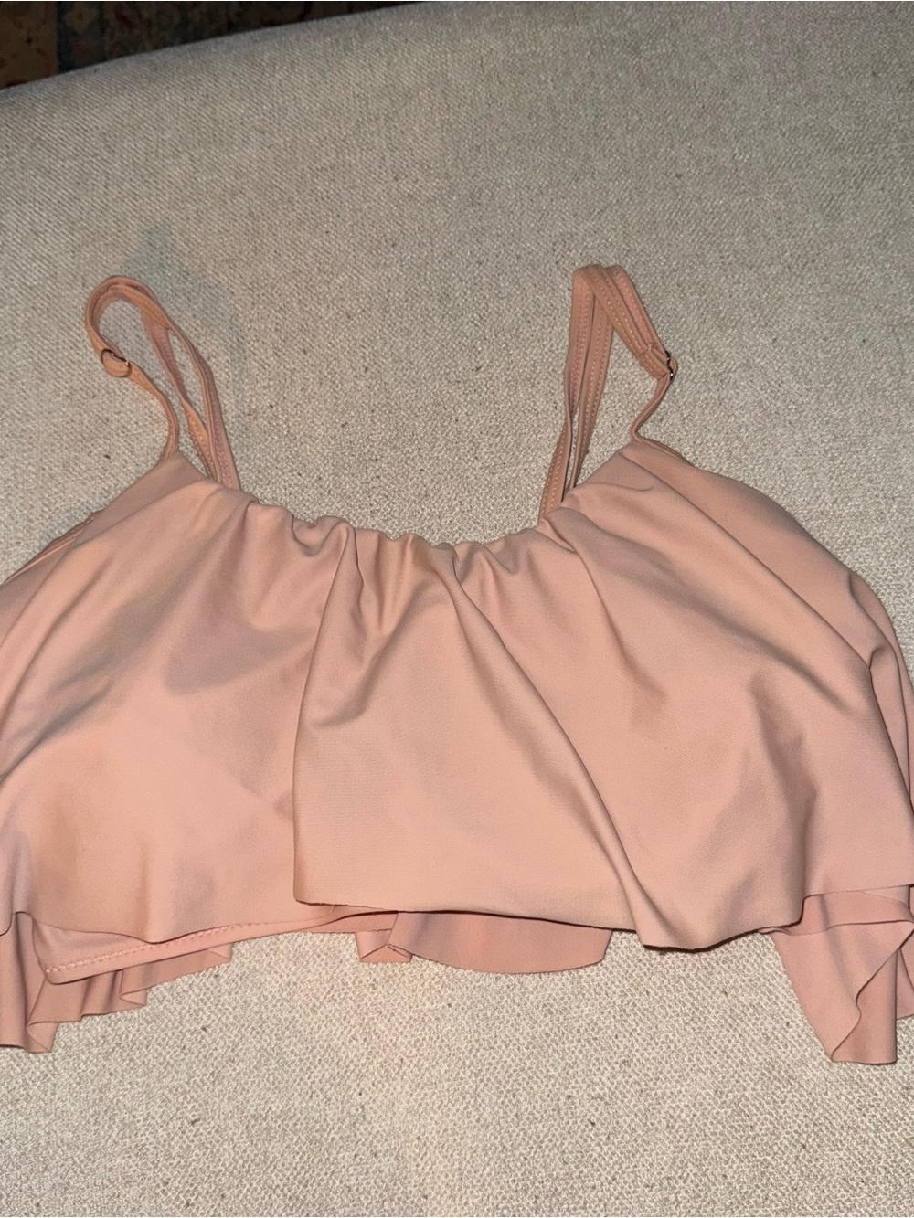 Women’s Ruffled Light Peach Swim Top - Sleeveless Bikini Top